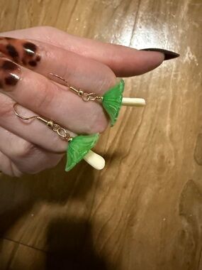 Handmade Green Mushroom Drop Earrings - Women Jewelry